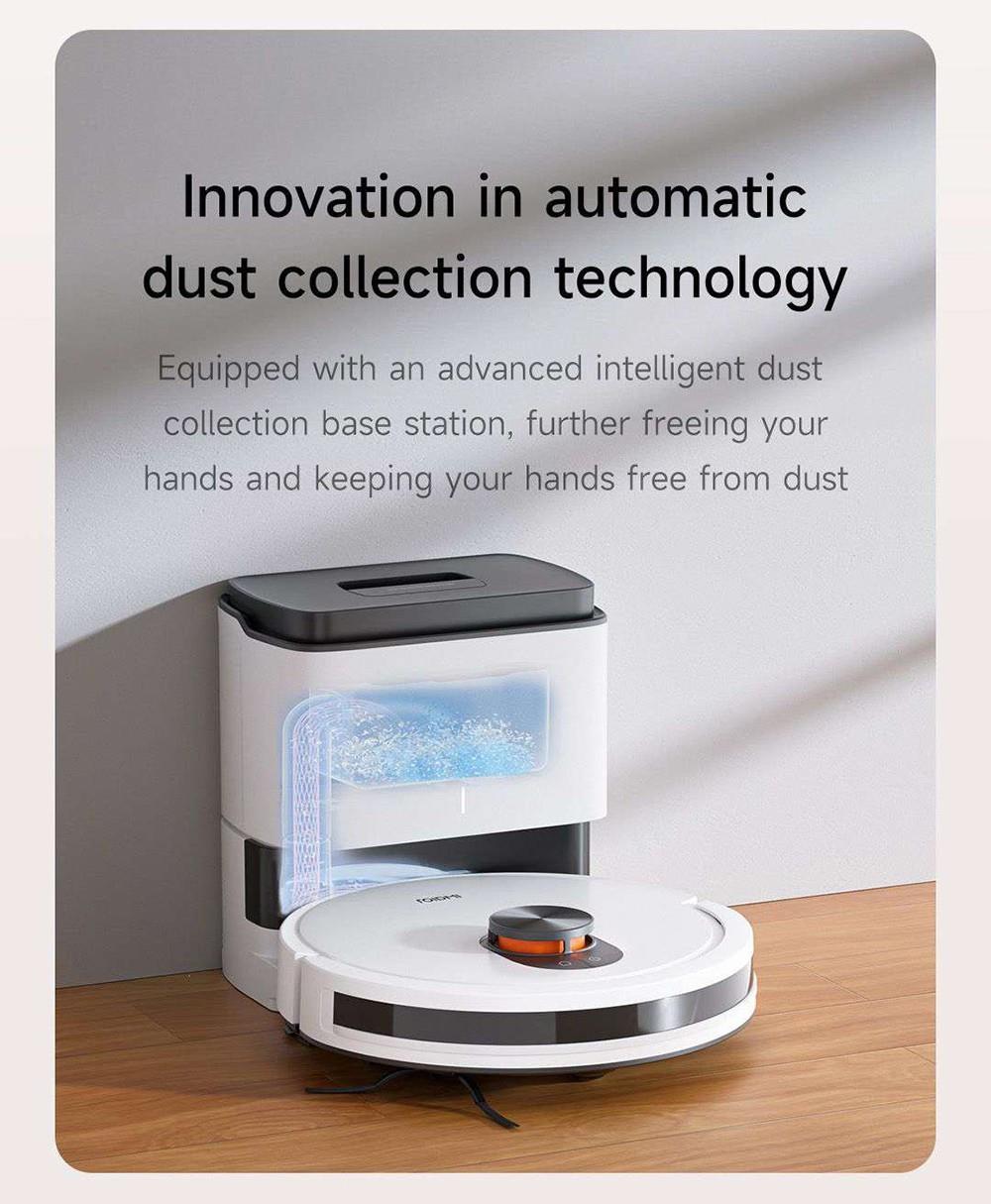 Robotický vysávač Xiaomi ROIDMI EVE CC s automatickým zbieraním prachu, 2v1 vysávanie a utieranie, 4000 Pa sací výkon, LDS laserová navigácia, 3200 mAh batéria, 180 minút prevádzky, 290 ml nádrž na vodu, 260 ml nádoba na prach, ovládanie cez aplikáciu – biela