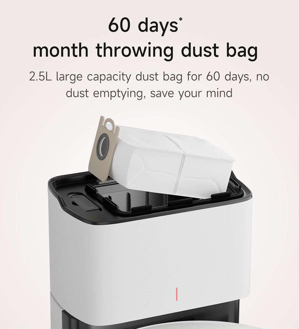 Robotický vysávač Xiaomi ROIDMI EVE CC s automatickým zbieraním prachu, 2v1 vysávanie a utieranie, 4000 Pa sací výkon, LDS laserová navigácia, 3200 mAh batéria, 180 minút prevádzky, 290 ml nádrž na vodu, 260 ml nádoba na prach, ovládanie cez aplikáciu – biela