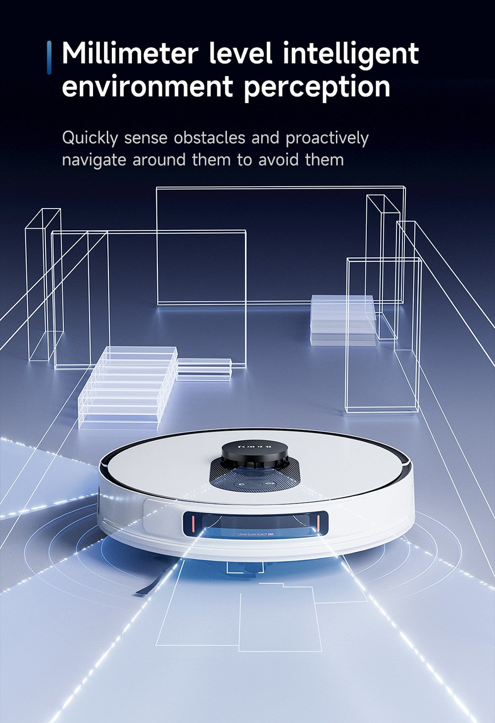 Robotický vysávač ROIDMI EVE MAX s automatickou stanicou na vyprázdňovanie, maximálnym sacím tlakom 5000 Pa, funkciou utierania, 3L vreckom na prach, maximálnou dobou prevádzky 250 minút, LiDAR navigáciou, mapovaním viacerých podlaží, ovládanie cez aplikáciu a hlasové ovládanie.