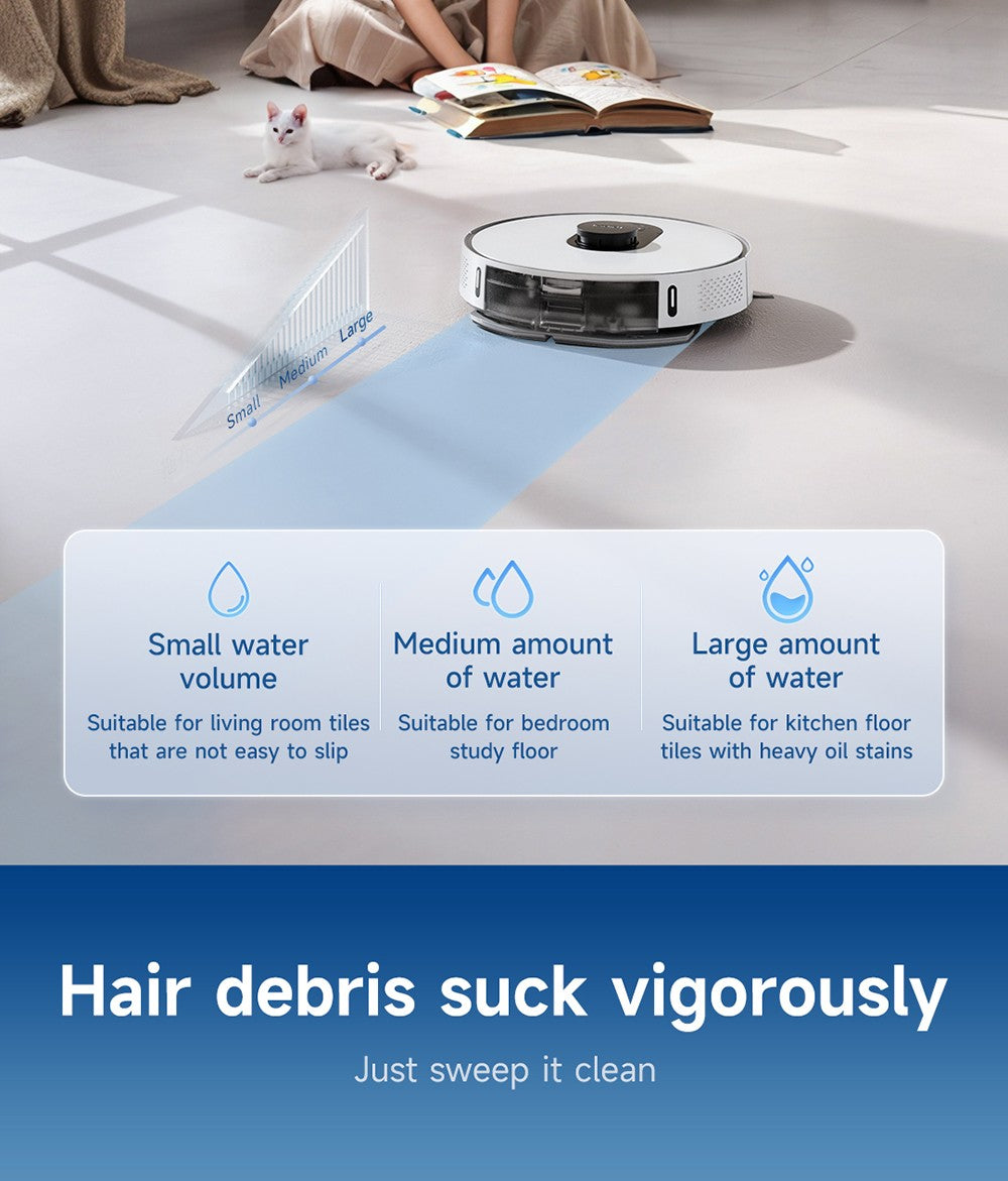 Robotický vysávač ROIDMI EVE MAX s automatickou stanicou na vyprázdnenie, maximálnym sacím tlakom 5000 Pa, funkciou utierania, 3L vreckom na prach, maximálnou dobou prevádzky 250 minút, LiDAR navigáciou, mapovaním viacerých podlaží, ovládanie cez aplikáciu a hlasové ovládanie.