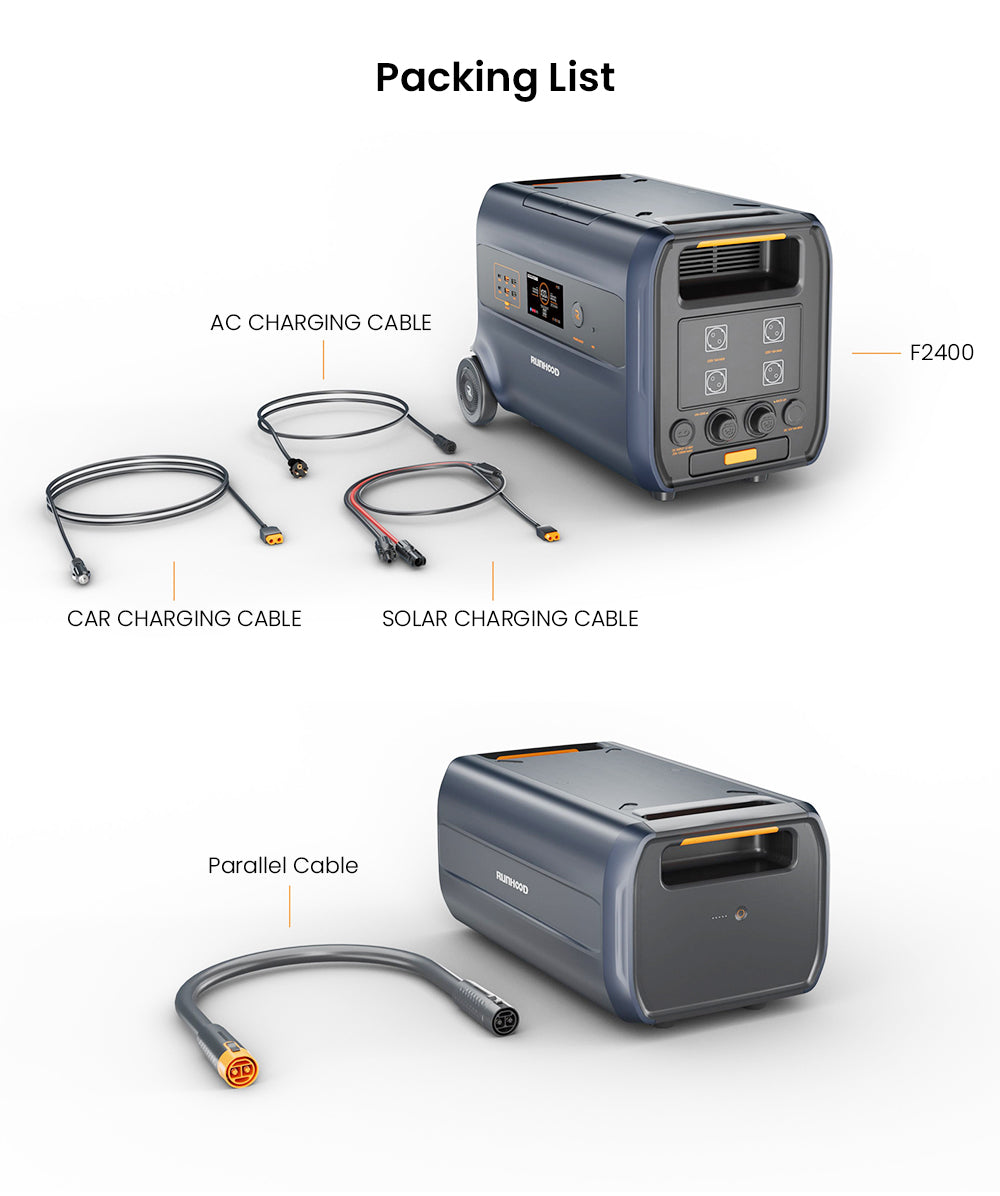 Prenosná elektráreň RUNHOOD F2400, 2400 W, 2400 Wh LiFePO4 batéria, 4800 W špičkový výkon, vonkajší generátor, systém akumulácie energie na balkón