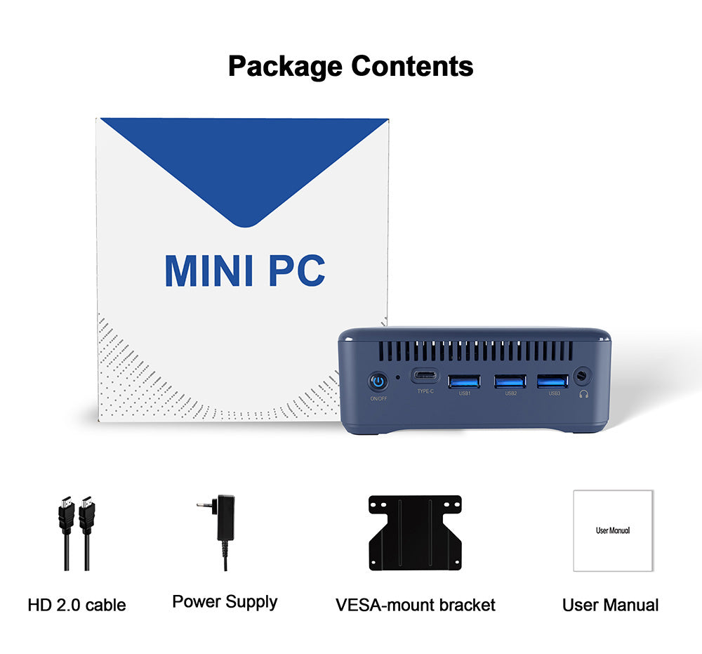 Mini PC RUPA HSI-100, Intel N100 4 jadrá, max. 3,4 GHz, 16 GB RAM, 512 GB SSD, 3× HDMI 4K 60 Hz, trojité zobrazenie, WiFi 6, Bluetooth 5.2, 3× USB 3.0, 1× Type-C, 1× RJ45, 1× 3,5 mm audio