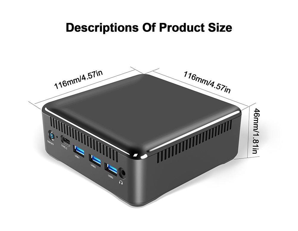 Mini PC RUPA HSI-95, Intel N95 4 jadier, max. 3,4 GHz, 8 GB RAM, 256 GB SSD, 3× HDMI 4K 60 Hz, trojitý displej, WiFi 6, Bluetooth 5.2, 3× USB 3.0, 1× Type-C, 1× RJ45, 1× 3,5 mm audio