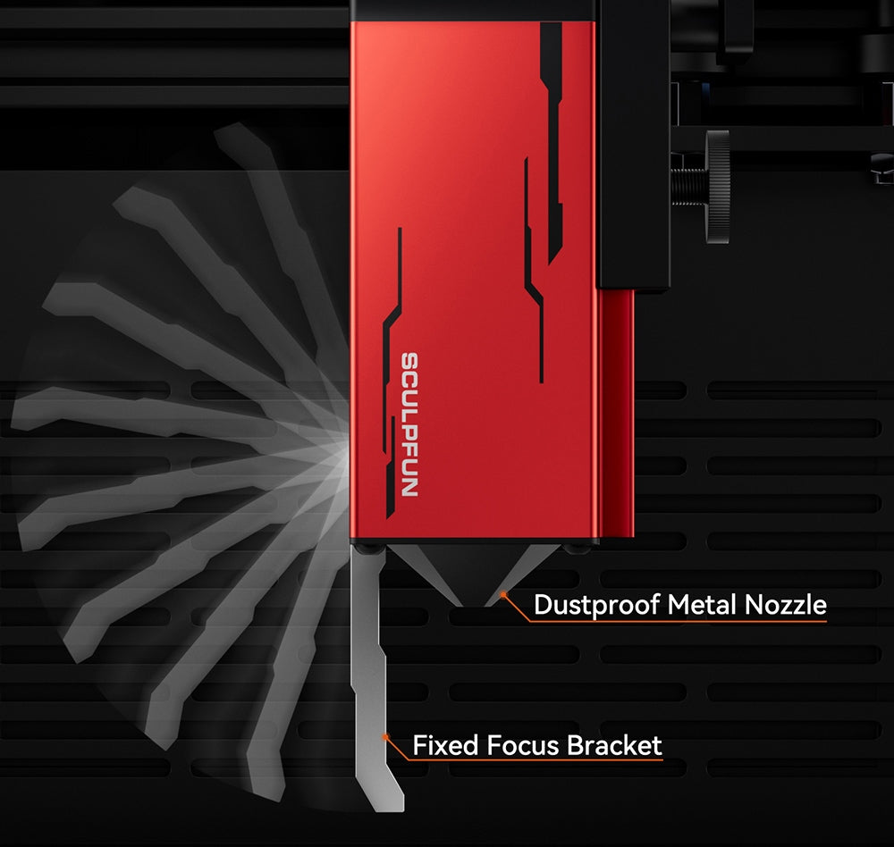 Laserový gravér SCULPFUN iCube Pro Max 10W, bod laseru 0,08 mm, gravírovacia rýchlosť 10000 mm/min, 32-bitová základná doska, vymeniteľná šošovka, filter dymu, teplotný alarm, pripojenie cez aplikáciu, 120x120 mm - EU zástrčka