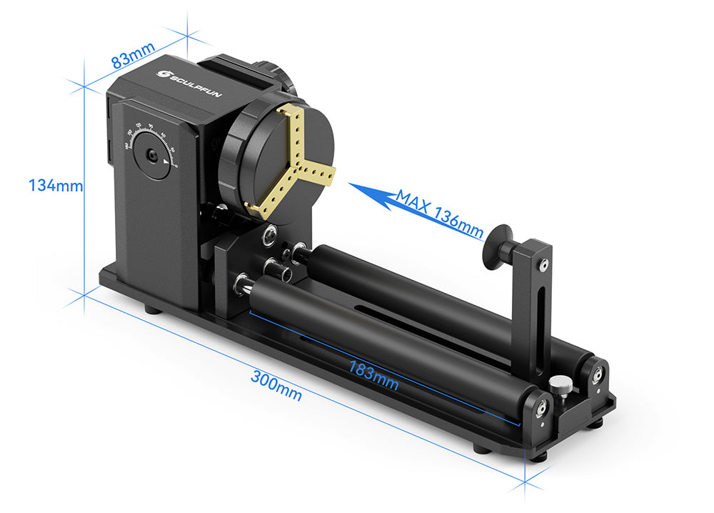 SCULPFUN RA Pro Max 4 v 1 rotačný modul pre laserové gravírovanie s valčekom, pre gravírovanie valcových/nepravidelne okrúhlych objektov