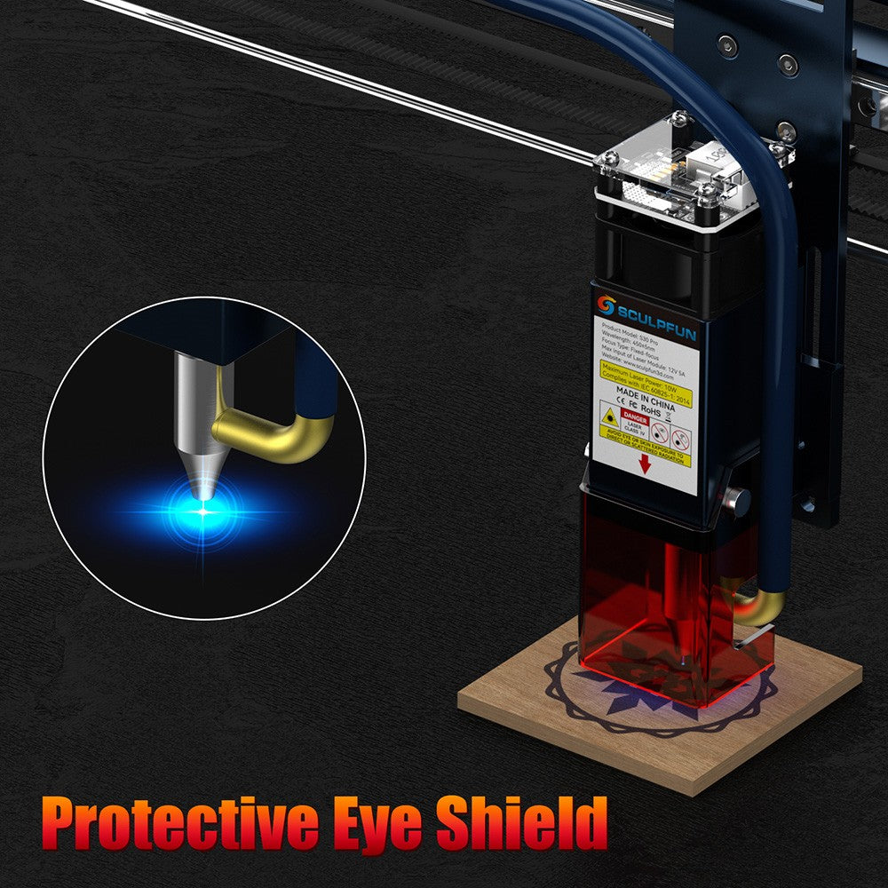 SCULPFUN S30 Pro 10W Laserový modul, pevné zaostrenie, integrovaný prívod vzduchu, vymeníteľná šošovka, čistý rez