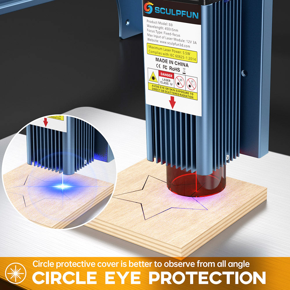 Laserový gravír Sculpfun S9, plne kovový CNC laserový gravír, 5,5 W, vysoká presnosť, gravírovacia plocha 410x420 mm