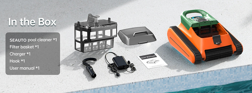 Bezdrátový robotický čistič bazénu Seauto Crab, doba prevádzky až 2,5 hodiny, 3,5l filter, lezenie po stenách, čistenie vodnej čiary, 2,5hodinové rýchlonabíjanie, vhodné pre plochu 2000 štvorcových stôp - oranžová