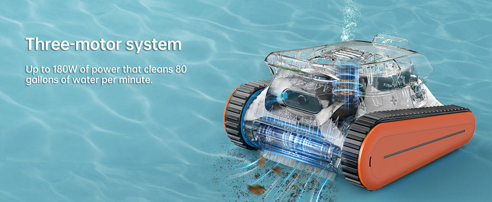 Bezdrátový robotický čistič bazénu Seauto Crab, doba prevádzky až 2,5 hodiny, 3,5l filter, lezenie po stenách, čistenie vodnej čiary, 2,5hodinové rýchlonabíjanie, vhodné pre plochu 2000 štvorcových stôp - oranžová