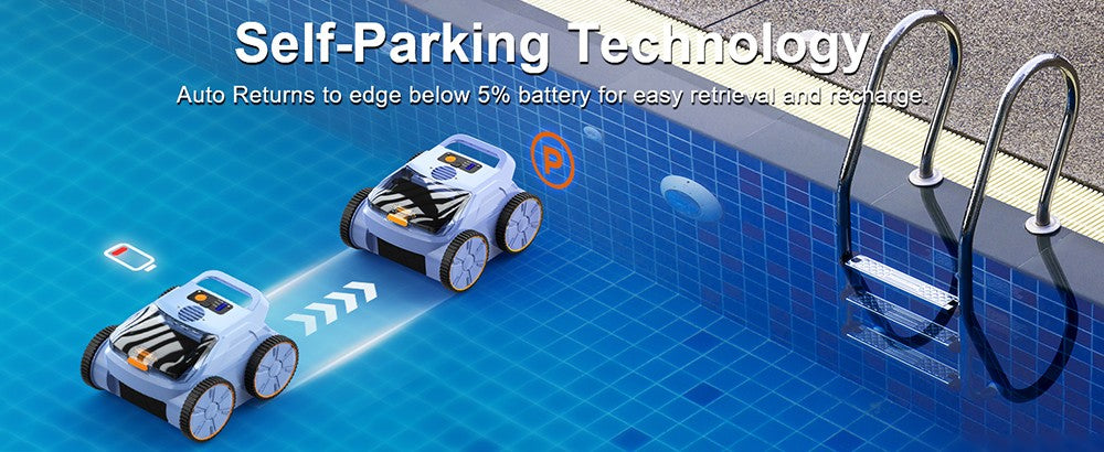 Bezdrôtový robotický vysávač bazénu SEAUTO SAT 20, čistenie celého povrchu, 18 000 silný sací výkon, prietok vody 4800 GPH, 3 režimy čistenia, automatické parkovanie, inteligentná navigácia pre bazény v zemi, modrá