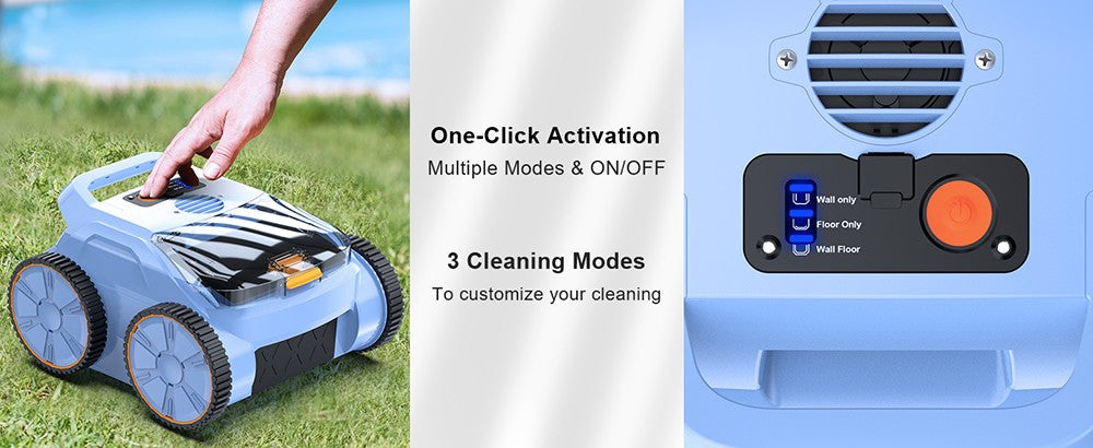 Bezdrôtový robotický vysávač bazénu SEAUTO SAT 20, čistenie celého povrchu, 18 000 silný sací výkon, prietok vody 4800 GPH, 3 režimy čistenia, automatické parkovanie, inteligentná navigácia pre bazény v zemi, modrá