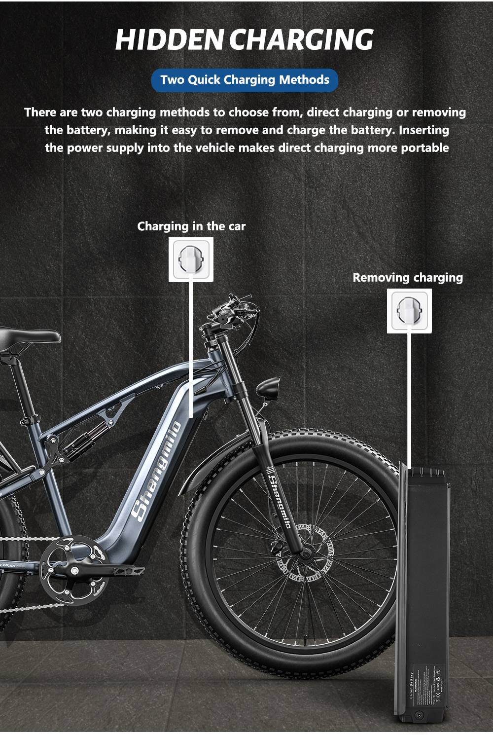 Shengmilo MX05 26 palcový horský elektrokolo s hrubými pneumatikami, 500W motor Bafang, maximálna rýchlosť 42 km/h, 48V 15Ah batéria LG, dojazd 60 km, dvojité hydraulické kotúčové brzdy.