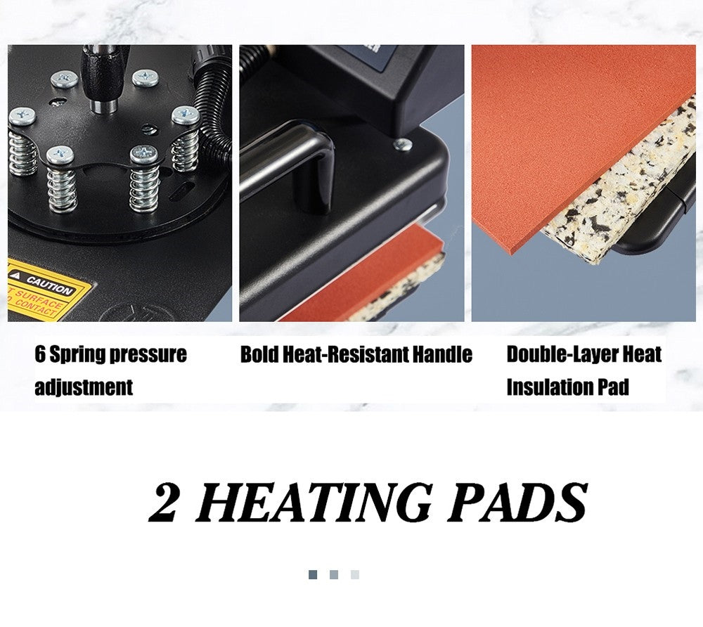 Teplovzdušný lis SHUOHAO SH06 6 v 1, 11,4*15 palcov, na čiapky/tašky/podložky pod myš/obaly na telefóny/vankúše/hrnčeky/talíře/podložky pod poháre/tričká