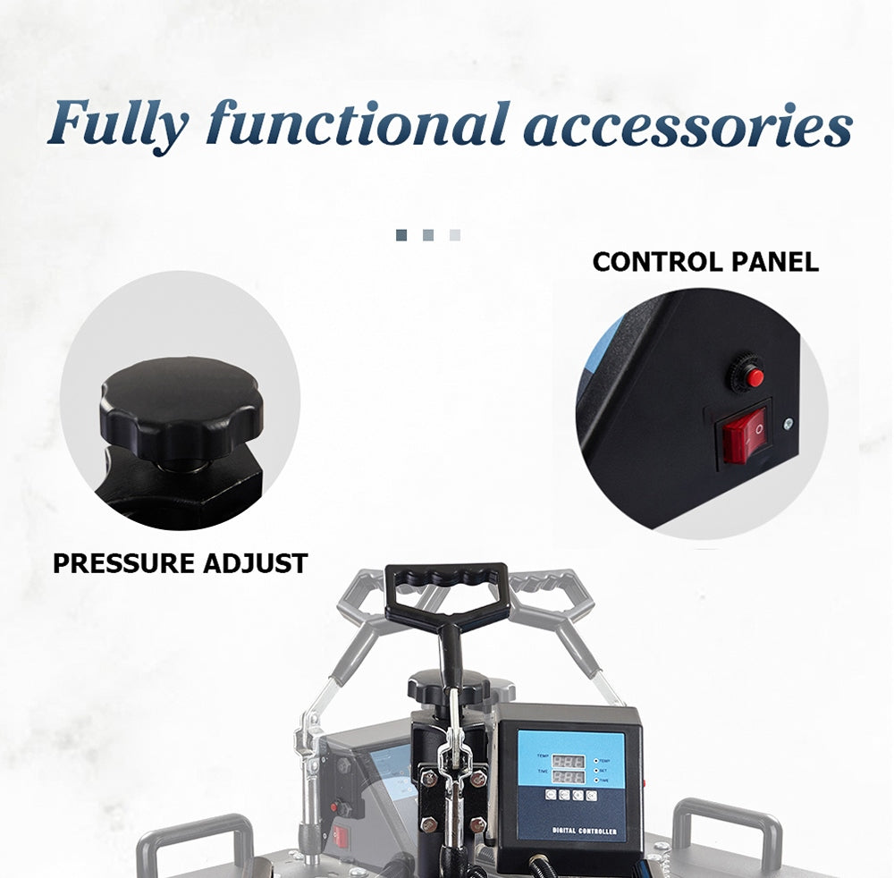 Teplovzdušný lis SHUOHAO SH06 6 v 1, 11,4*15 palcov, na čiapky/tašky/podložky pod myš/obaly na telefóny/vankúše/hrnčeky/talíře/podložky pod poháre/tričká