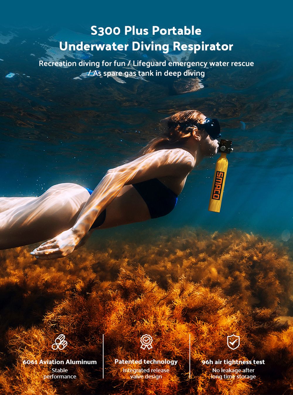 Mini potápačská nádrž SMACO S300 Plus 0,5L - čierna