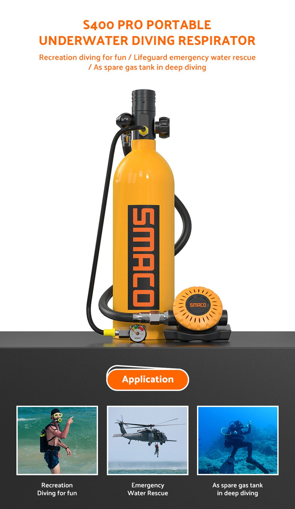 Potápěčská láhev SMACO S400 Pro 1L - černá