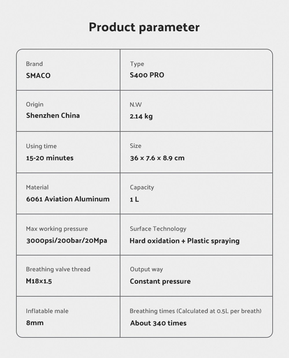 Potápěčská láhev SMACO S400 Pro 1L - černá