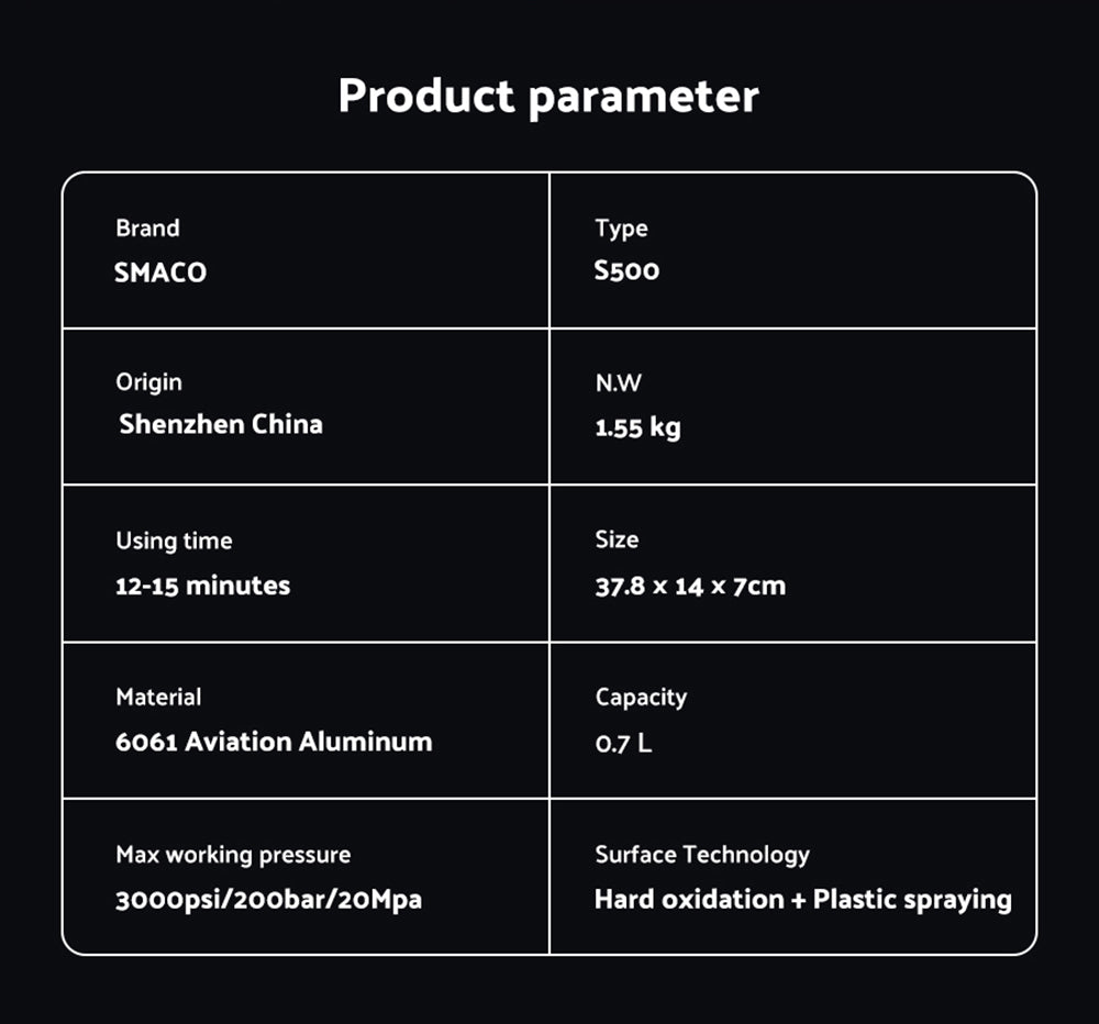 SMACO S500 0.7L Mini potápačská nádrž - čierna