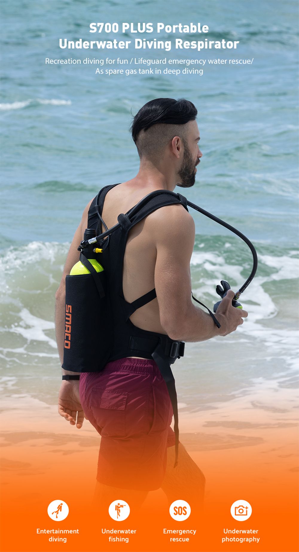 Potápěčská láhev SMACO S700 Plus 2L - Černá