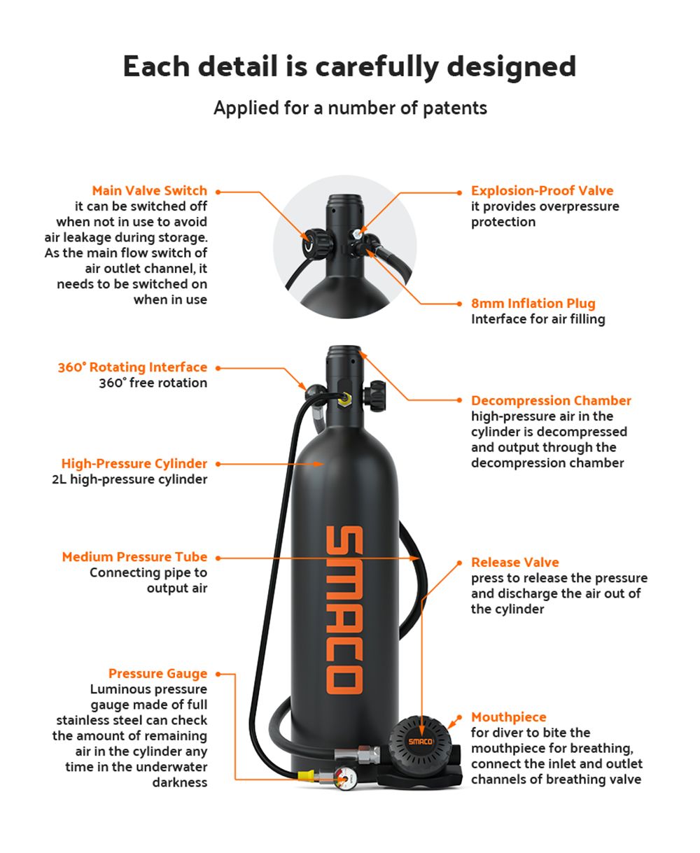Potápěčská láhev SMACO S700 Plus 2L - Černá