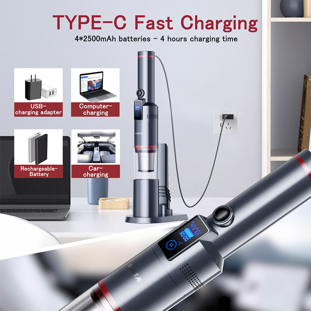 Ručný bezdrátový vysávač SmartAI H5, sací výkon 17 KPa, výkon 145 W, doba prevádzky 30 min, LED displej