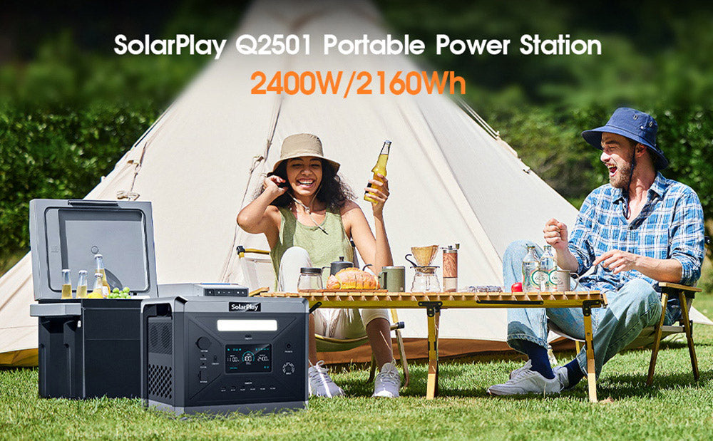 Prenosná elektráreň SolarPlay Q2501, 2400 W/2160 Wh lítiová batéria, 12 výstupných portov, plné nabitie za 1,5 hodiny, 4 spôsoby nabíjania