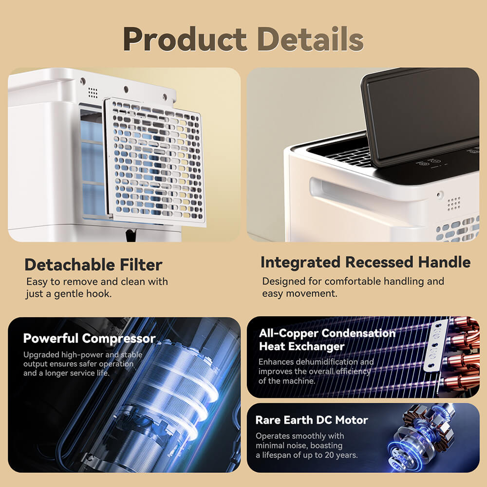 Odvlhčovač Solayce PD12R-02EE s 3,2l nádržkou na vodu, tichým chodom 35 dB a inteligentným dotykovým panelom