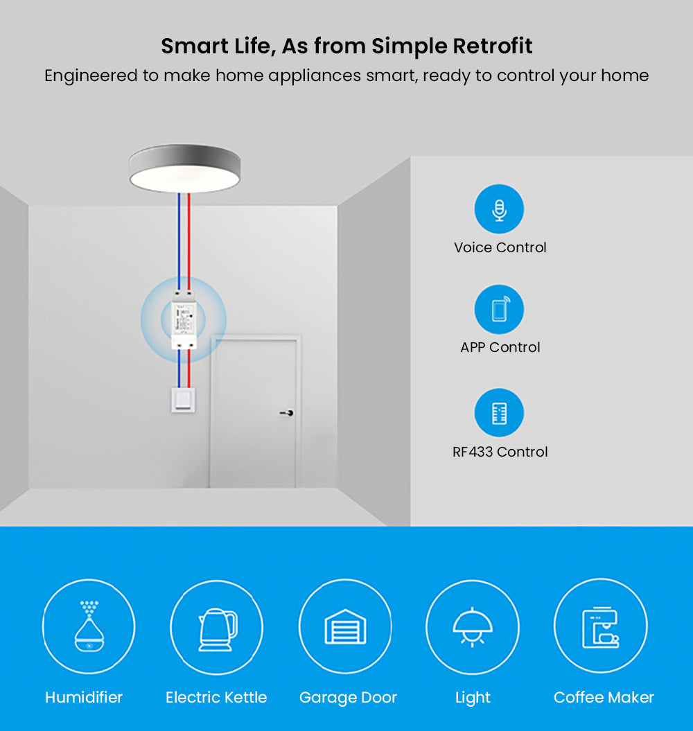 SONOFF Basic R2 Bezdrátový WiFi Inteligentný Spínač, DIY Modul, pre Inteligentnú Domácnosť, Hlasové Ovládanie, Kompatibilný s Alexou a Google Home