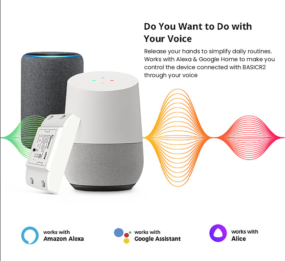 SONOFF Basic R2 Bezdrátový WiFi Inteligentný Spínač, DIY Modul, pre Inteligentnú Domácnosť, Hlasové Ovládanie, Kompatibilný s Alexou a Google Home