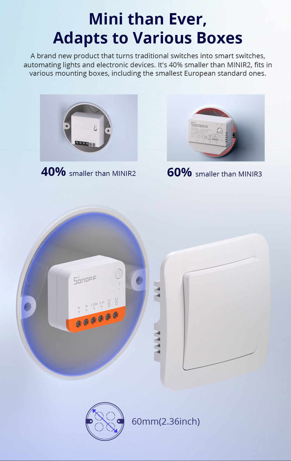 SONOFF MINI R4 Extreme WiFi inteligentný spínač, ovládanie externého spínača, modul pre domácu automatizáciu, kompatibilný s Alexou a Google Home.