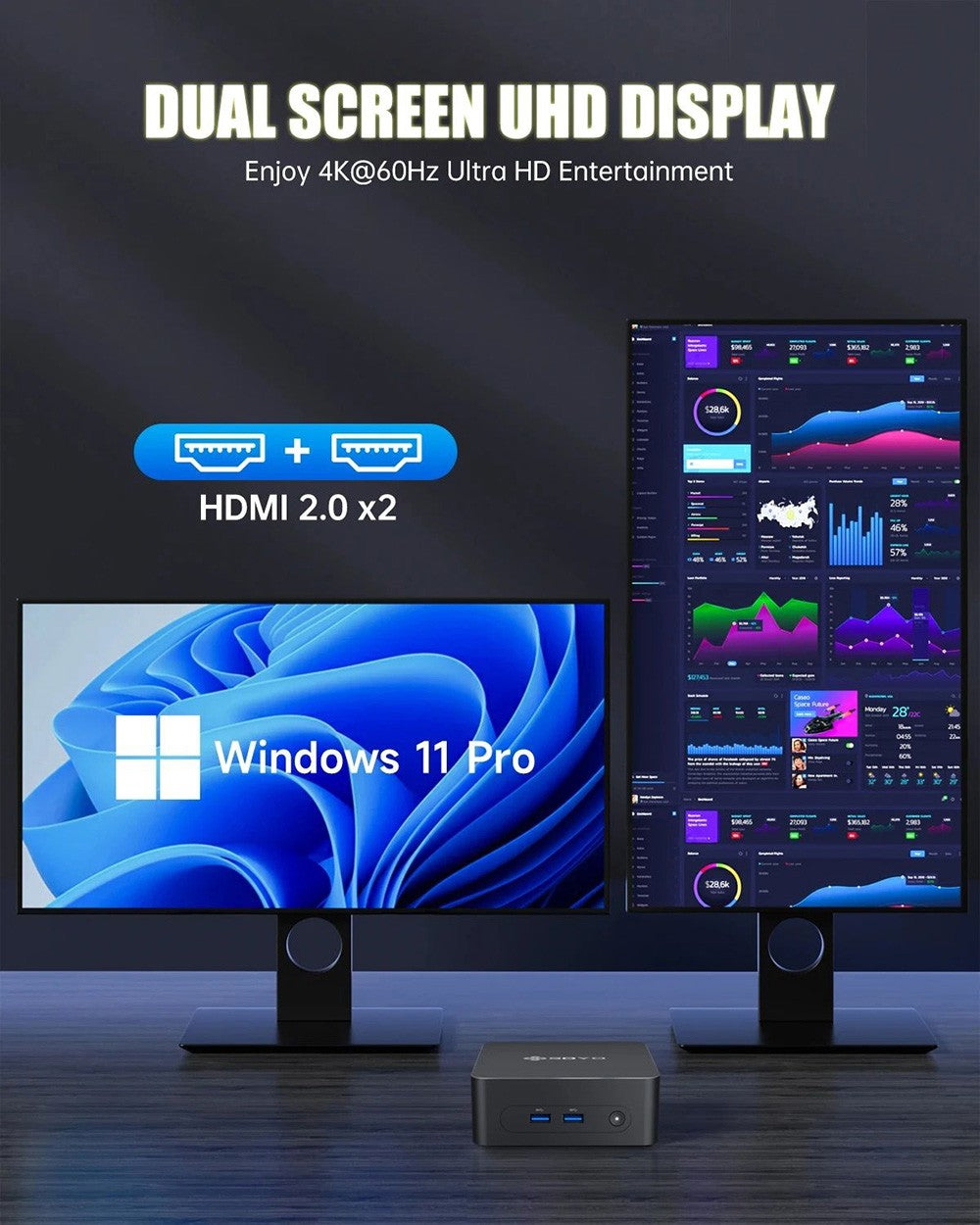 SOYO M2 Plus2 Mini PC, Intel 12. generácie Alder Lake N100 CPU až 3,4 GHz, 16 GB DDR4, 512 GB SATA M.2 2280 SSD, 4K@60Hz Dual Displays, HDMI, WiFi 5 & Bluetooth 5.0 Mini počítač pre firmy, školstvo a kancelárie