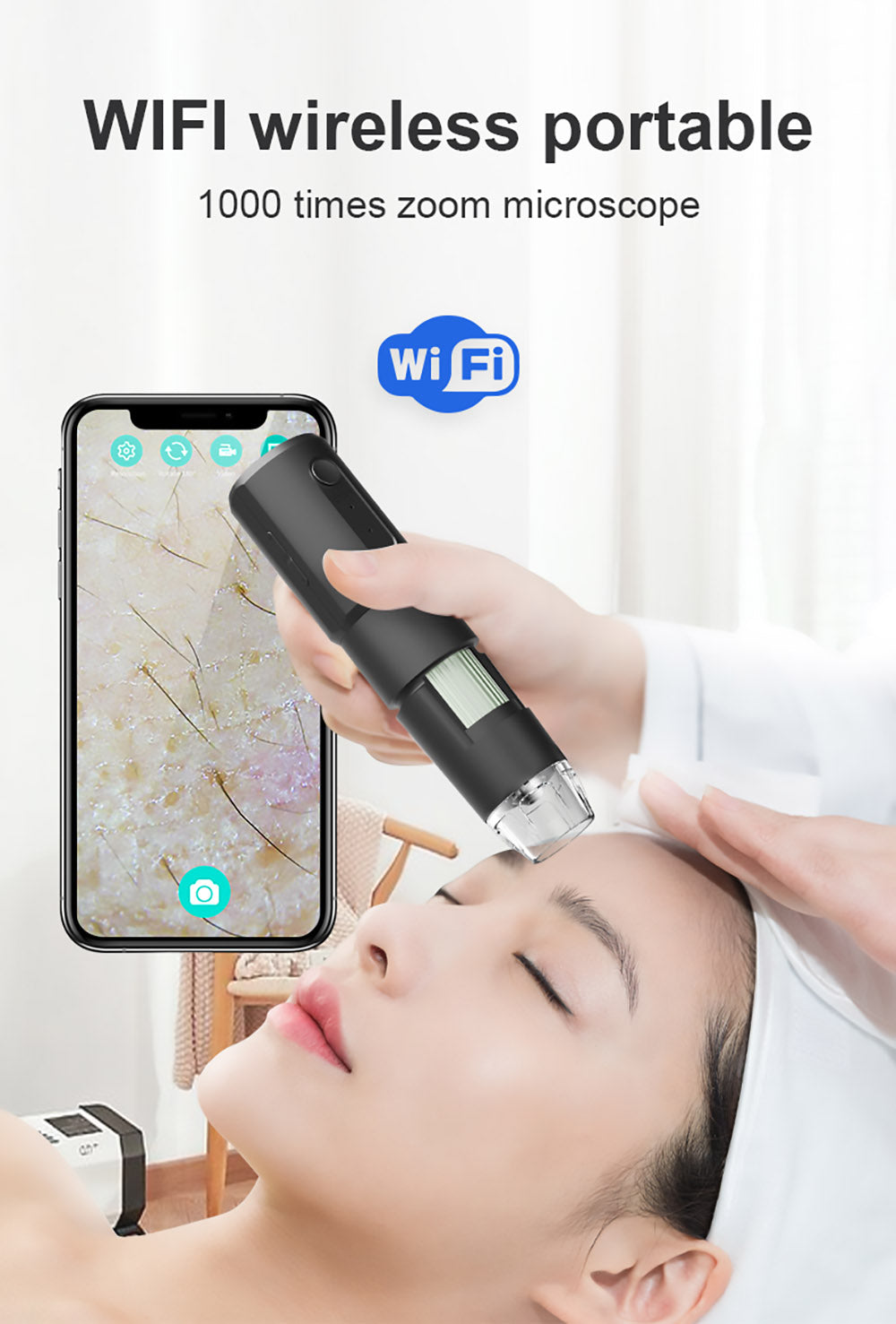 SUNUO 314 Inteligentný WiFi mikroskop, 0,3MP pixel, 360° otočný stojan, 1000x priblíženie, 8 LED svetiel