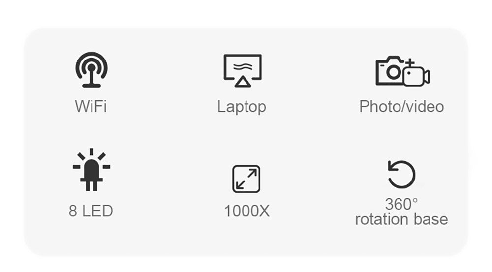SUNUO 314 Inteligentný WiFi mikroskop, 0,3MP pixel, 360° otočný stojan, 1000x priblíženie, 8 LED svetiel
