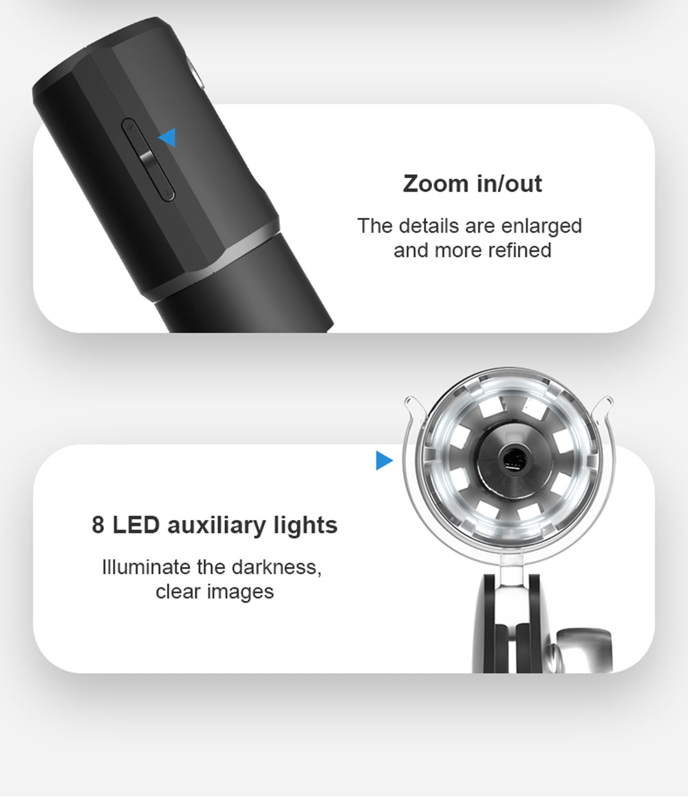 SUNUO 314 Inteligentný WiFi mikroskop, 0,3MP pixel, 360° otočný stojan, 1000x priblíženie, 8 LED svetiel