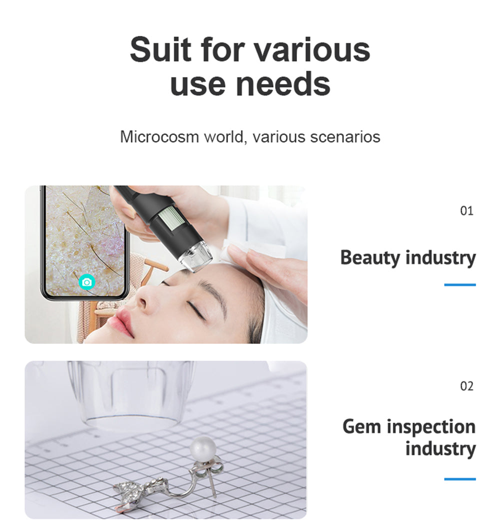 SUNUO 314 Inteligentný WiFi mikroskop, 0,3MP pixel, 360° otočný stojan, 1000x priblíženie, 8 LED svetiel