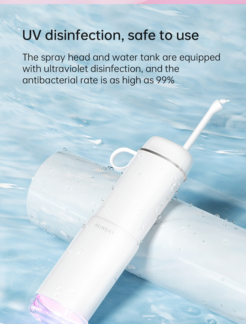 SUNUO C3 PRO Inteligentný vizuálny ústny irigator/čistič zubov s UV sterilizáciou, 5MP HD kamera, WiFi pripojenie, IPX7 vodotesnosť - biela