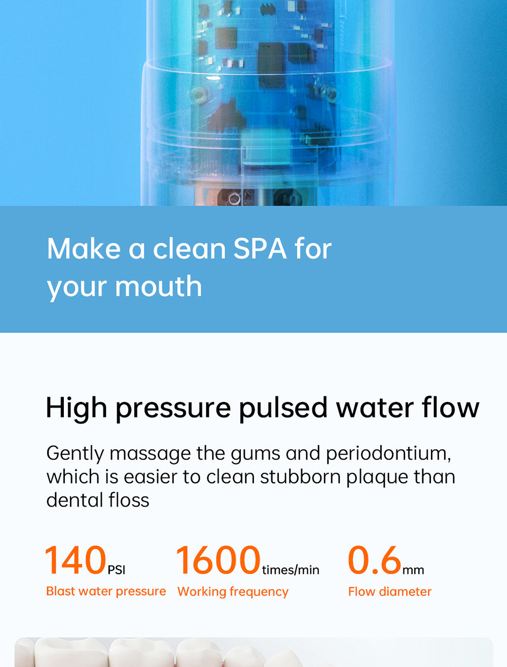 SUNUO C3 PRO Inteligentný vizuálny ústny irigator/čistič zubov s UV sterilizáciou, 5MP HD kamera, WiFi pripojenie, IPX7 vodotesnosť - biela