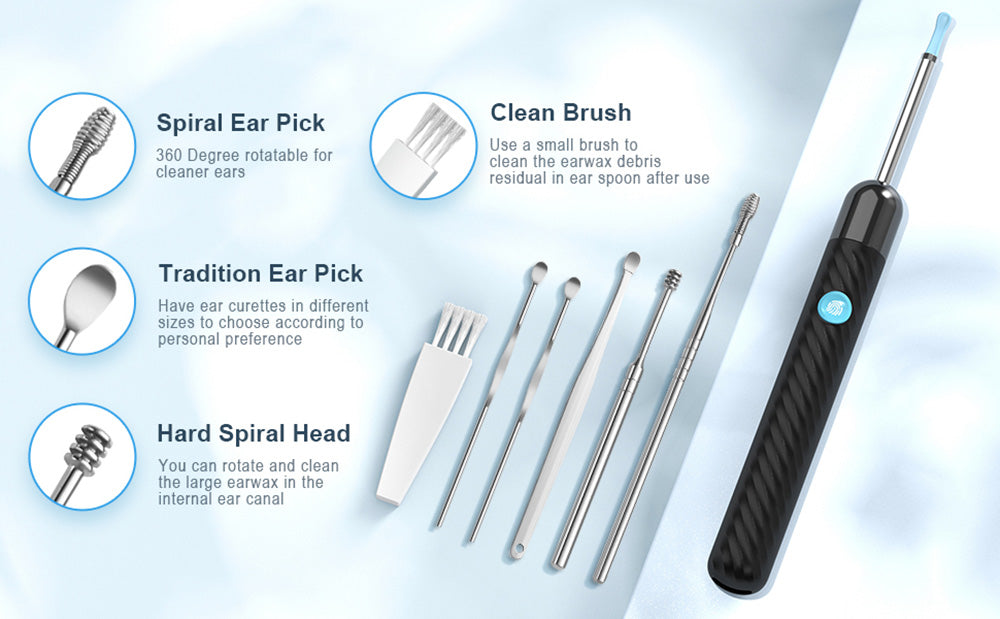 SUNUO X6 Inteligentný vizuálny čistič uší na odstraňovanie ušného mazu, 500W pixelová kamera, silikónový nástavec, 6-osový gyroskop, IP67 vodotesný, WiFi pripojenie - čierna