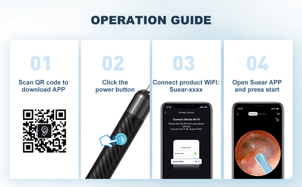 SUNUO X6 Inteligentný vizuálny čistič uší na odstraňovanie ušného mazu, 500W pixelová kamera, silikónový nástavec, 6-osový gyroskop, IP67 vodotesný, WiFi pripojenie - čierna