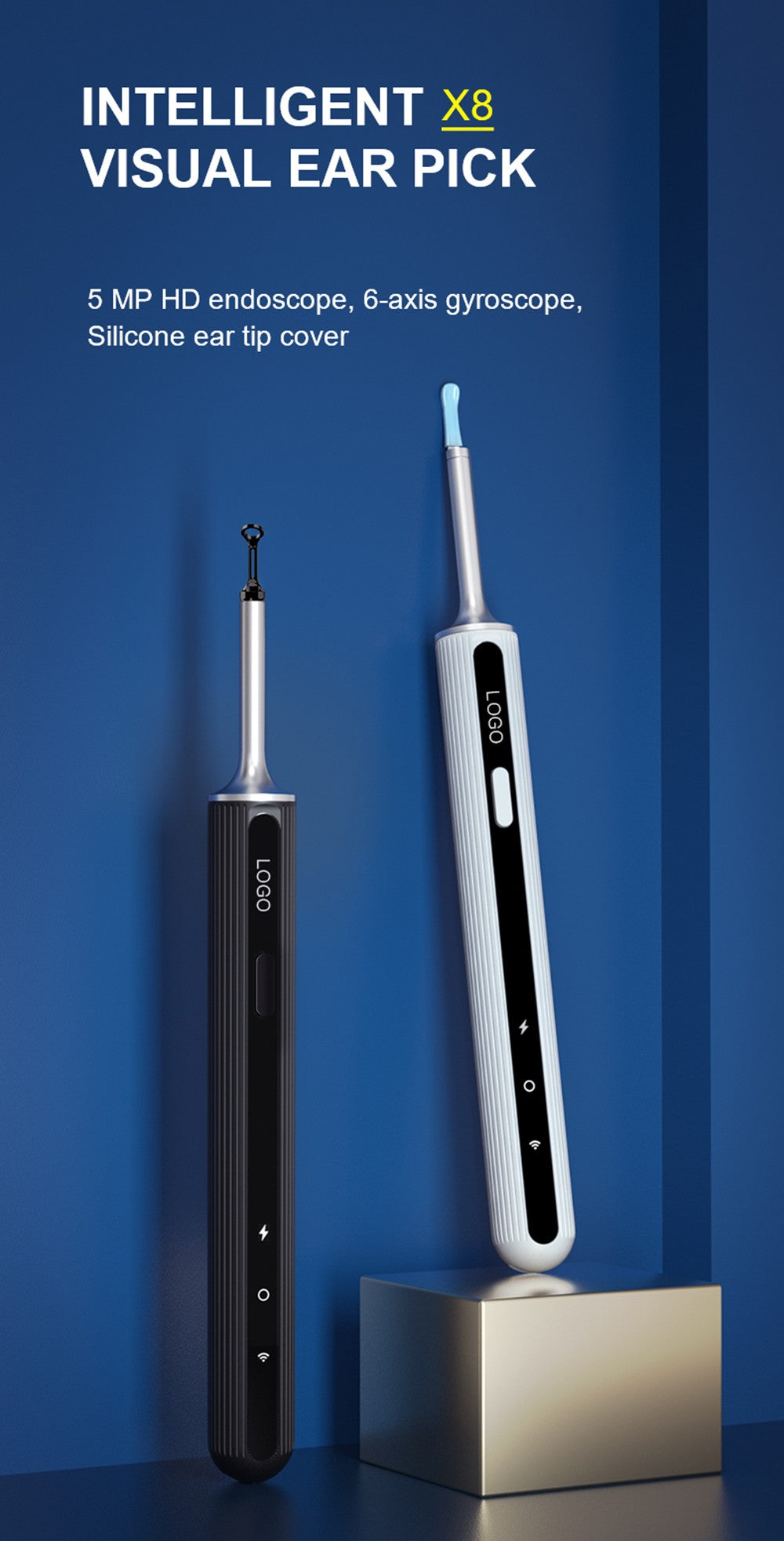 Inteligentný čistič uší SUNUO X8, stláčanie akné, 5MP HD kamera, 6-osový gyroskop, silikónové nástavce, WiFi pripojenie