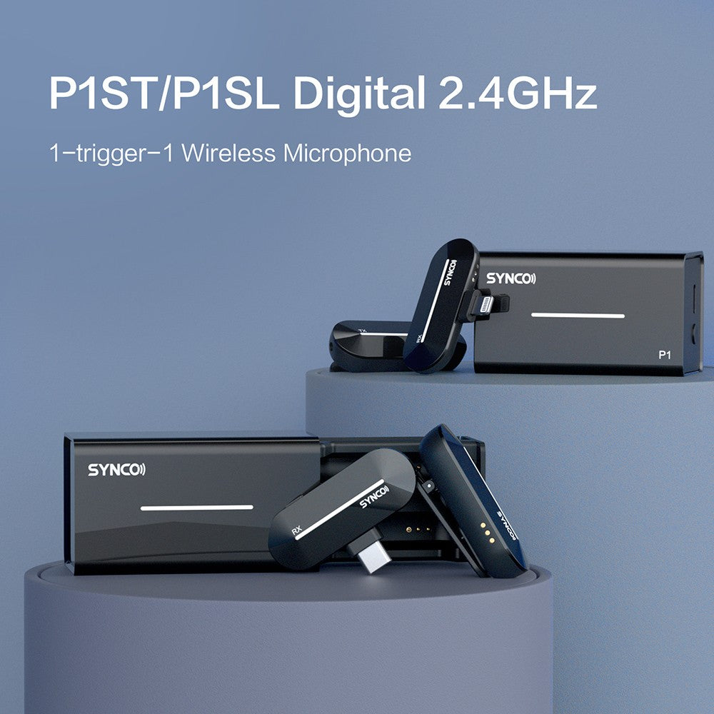 Bezdrôtový kondenzátorový mikrofón SYNCO P1S pre Android zariadenia s konektorom Type-C, automatické spárovanie po kontakte, dosah 150 m - prijímač Type-C