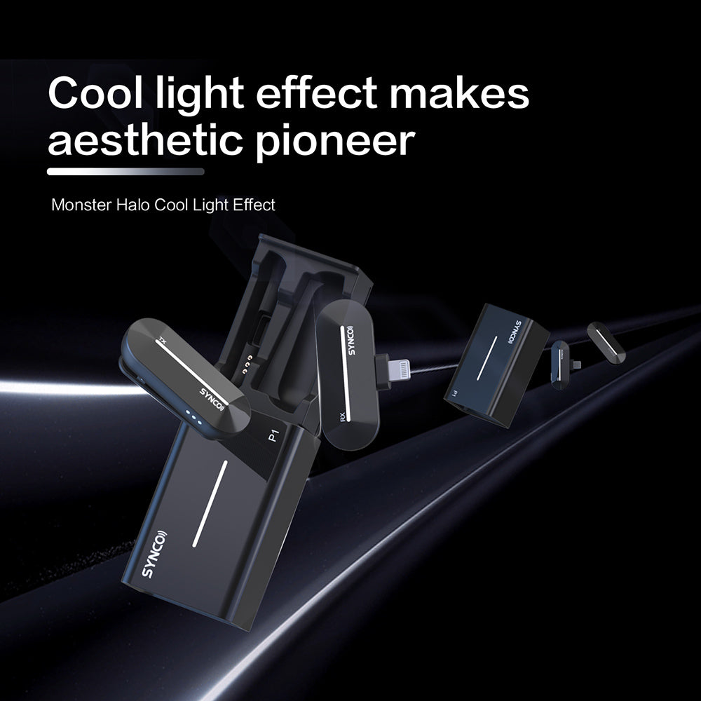 Bezdrôtový kondenzátorový mikrofón SYNCO P1S pre Android zariadenia s konektorom Type-C, automatické spárovanie po kontakte, dosah 150 m - prijímač Type-C