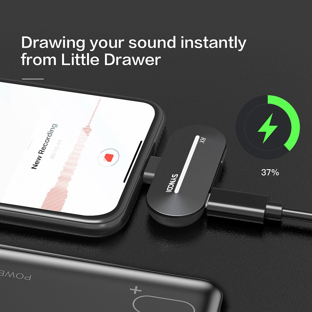 Bezdrôtový kondenzátorový mikrofón SYNCO P1S pre Android zariadenia s konektorom Type-C, automatické spárovanie po kontakte, dosah 150 m - prijímač Type-C