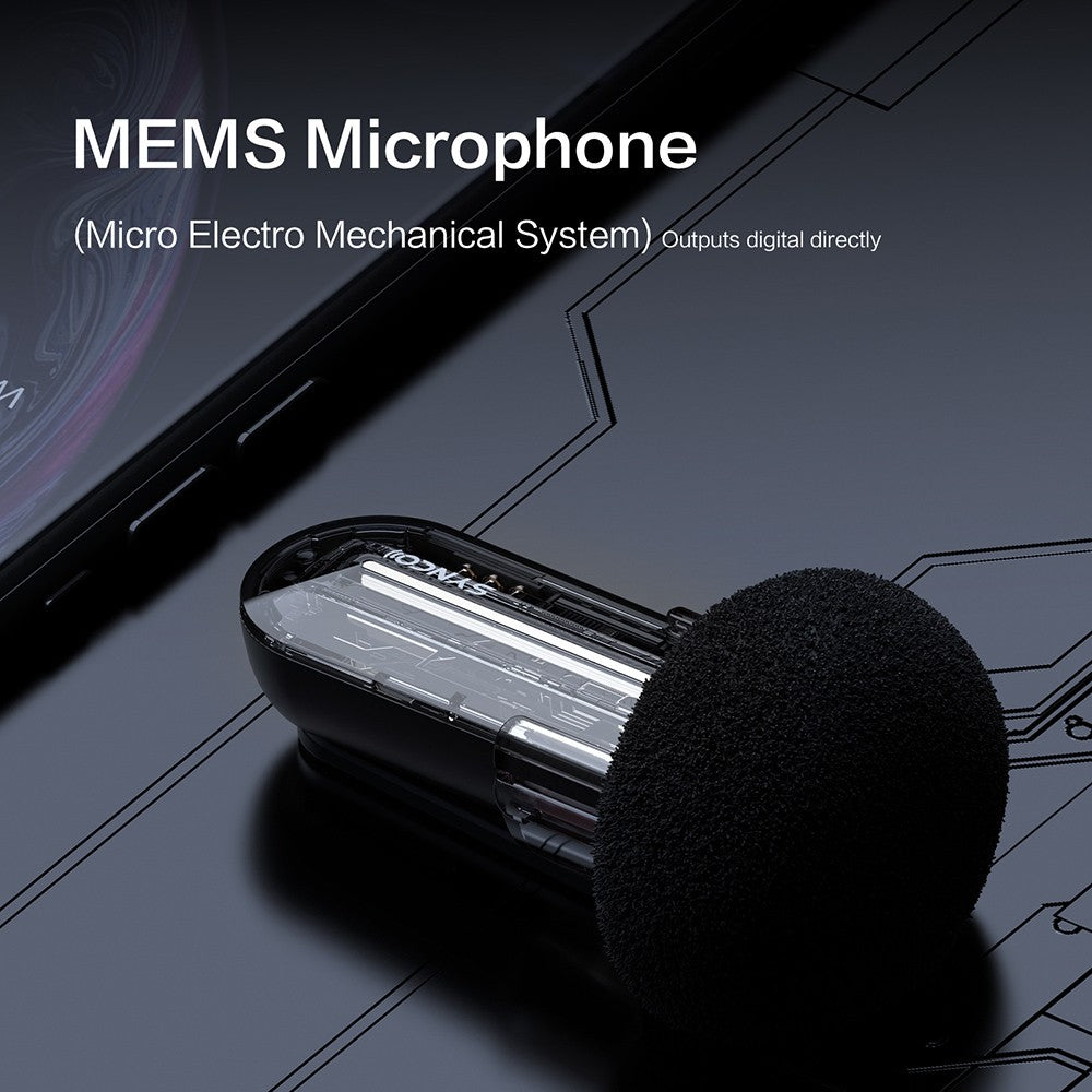 Bezdrôtový kondenzátorový mikrofón SYNCO P1S pre Android zariadenia s konektorom Type-C, automatické spárovanie po kontakte, dosah 150 m - prijímač Type-C