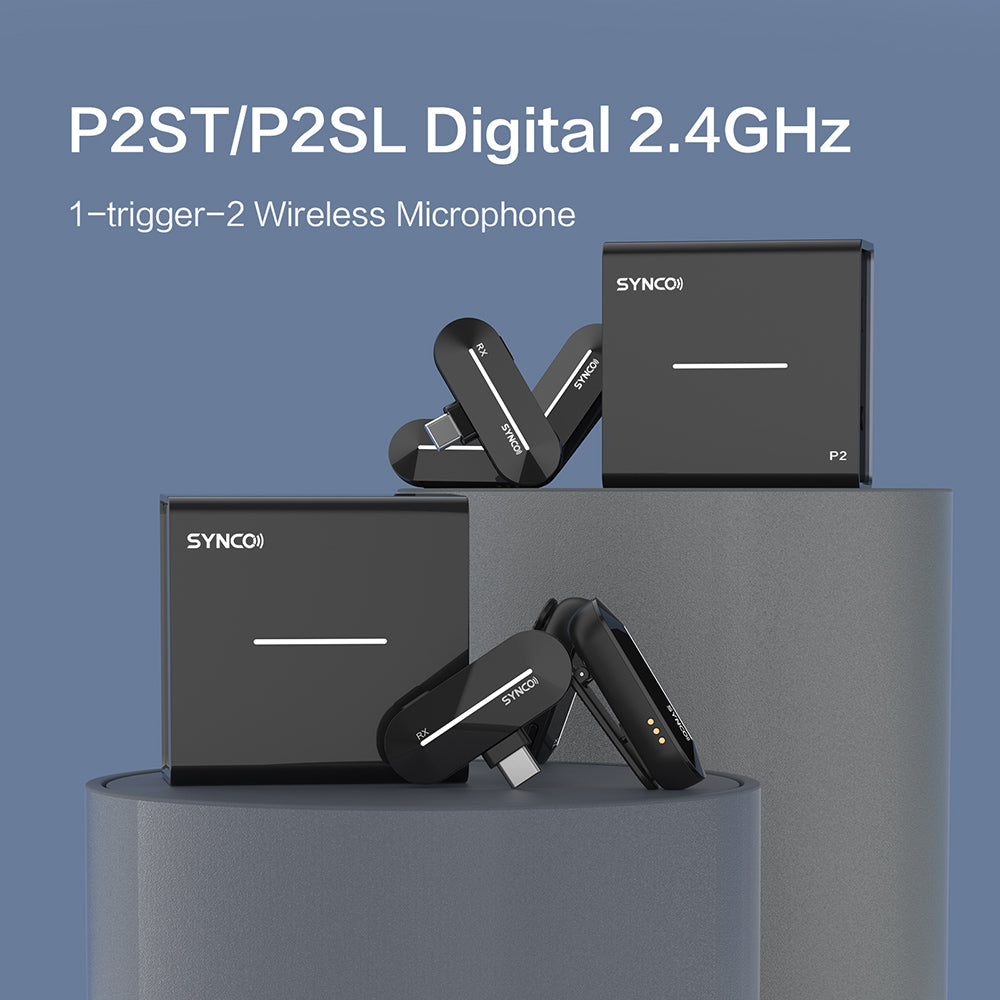 Bezdrôtový kondenzátorový mikrofón SYNCO P2S pre Android zariadenia s konektorom Type-C, automatické spárovanie, dosah 150 m, rýchle nabíjanie – prijímač Type-C