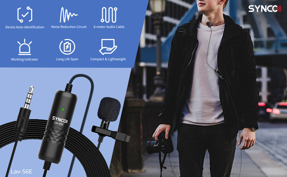 Omnidirekcionálny nahrávací lavalierový mikrofon SYNCO S6E