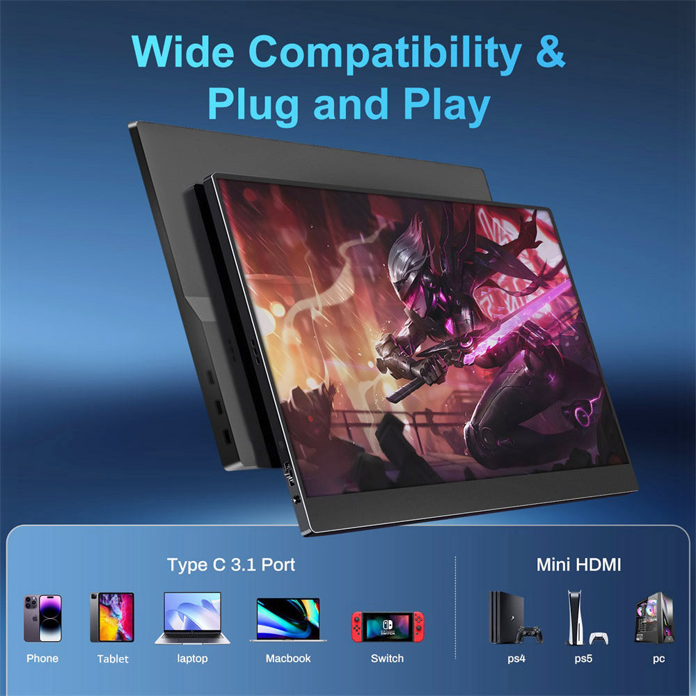 Prenosný monitor TALLPOWER TP-1 s 15,6-palcovým displejom, rozlíšením 1920 x 1080 2K Full HD, obnovovacou frekvenciou 120 Hz, 100% sRGB, uhlom pohľadu 178°, 2x Type-C 3.1, 1x HDMI.