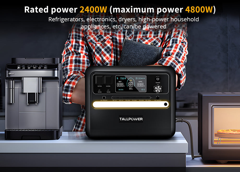 Prenosná elektráreň TALLPOWER V2400, 2160Wh solárny generátor LiFePo4, 2400W AC výstup, nastaviteľný vstupný výkon, PD 100W USB-C, funkcia UPS, LED svetlo, 13 výstupov