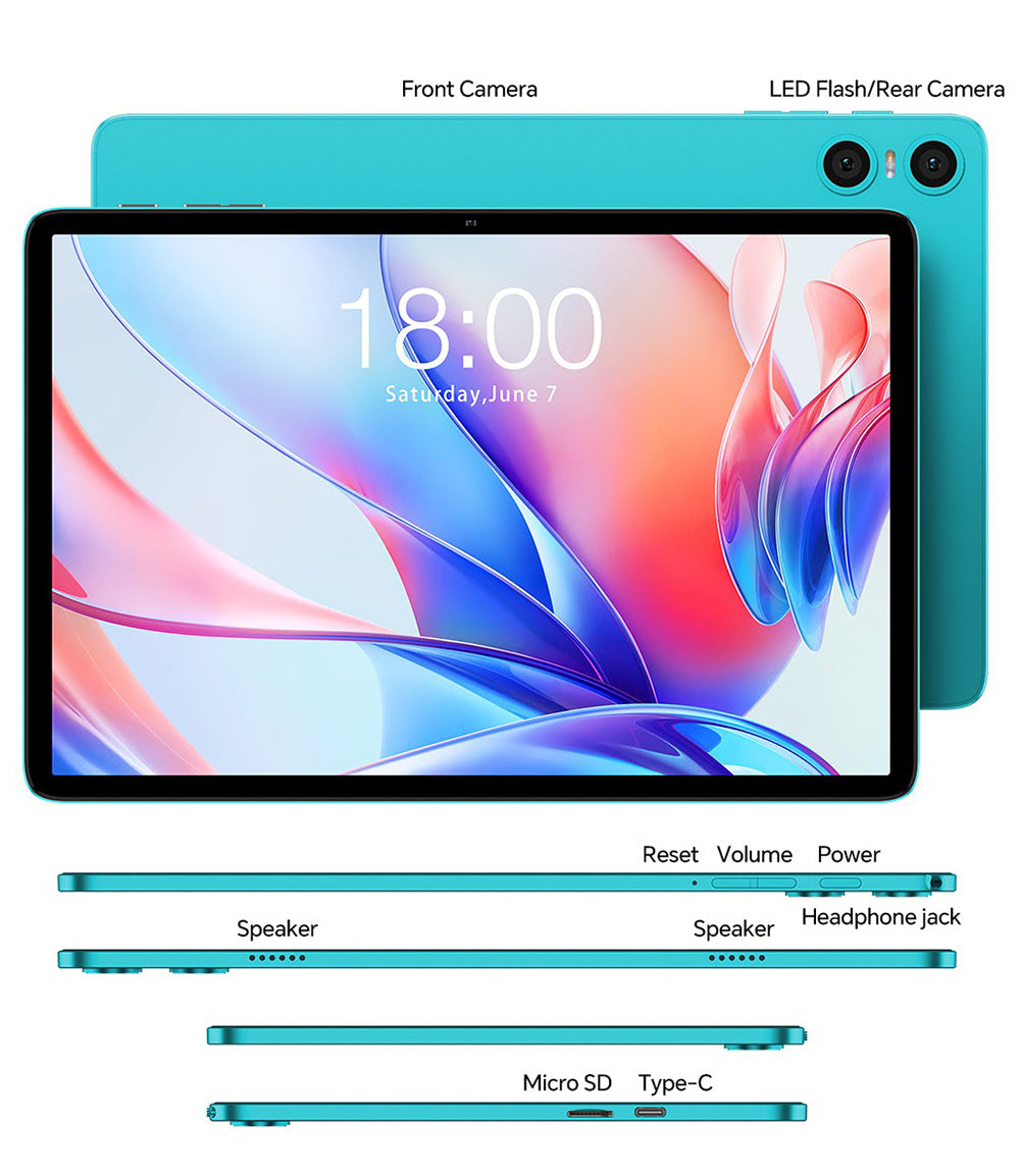 Tablet Teclast P30 s 10,1" displejom, Android 15, 4 GB RAM, 64 GB ROM, 5MP duálna AI kamera, rozlíšenie 1280x800, osemjadrový procesor, batéria 6000 mAh, port Type-C/GMS/Wi-Fi/Bluetooth/3,5 mm jack.