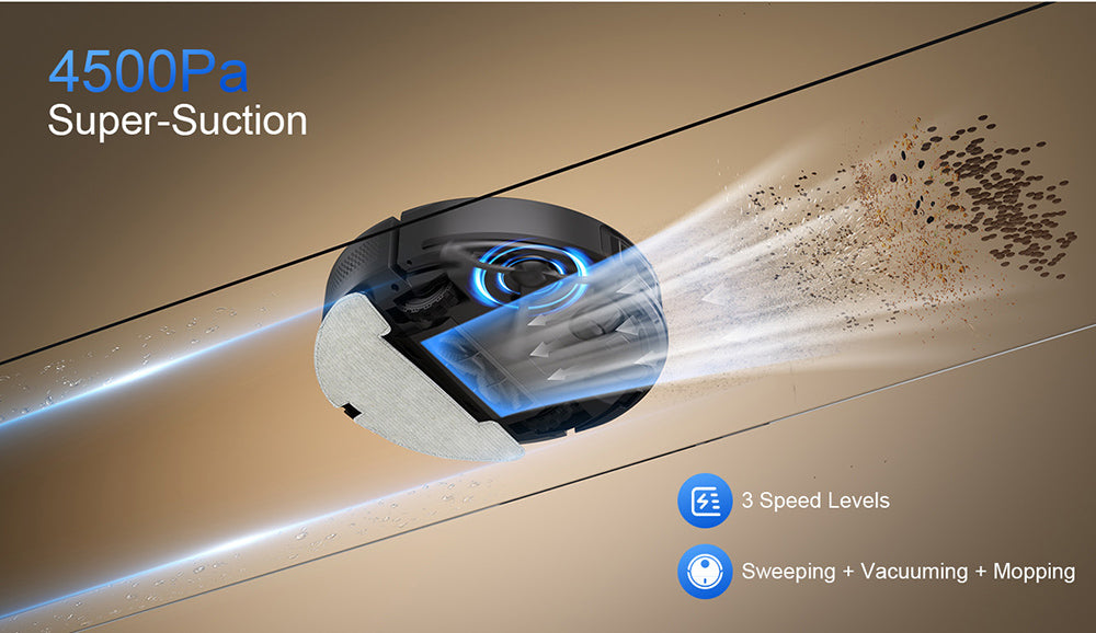 Robotický vysávač a mop 2 v 1 Teendow D10S MAX s automatickou vyprázdňovacou stanicou, silným sacím účinkom 4500 Pa a inteligentným mapovaním.